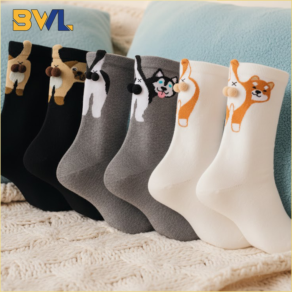 Funny Egg Dog Crew Socks Unisex Cotton Puppy Print Comfortable Casual Socks All Season Perfect Gift for Couples and Friends