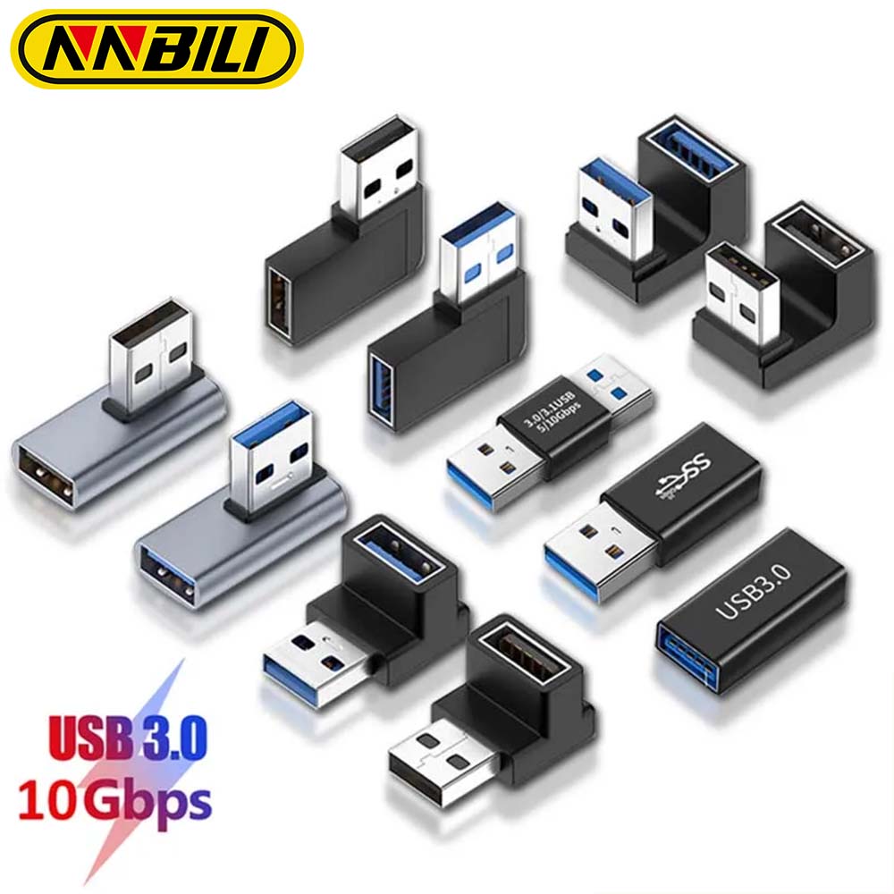 NNBILI 90 Right Angle USB 3.0 Extension Adapter Upward Elbow 10Gbps USB Connector For PC Male to Female Extension Plug Converte