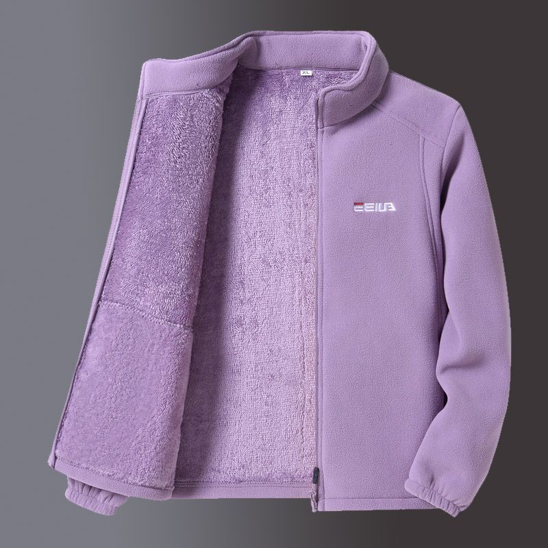 Sudadera gruesa de terciopelo de cordero con cremallera para mujer, cárdigan informal bordado, chaqueta holgada cálida con cuello levantado, sudadera a prueba de viento