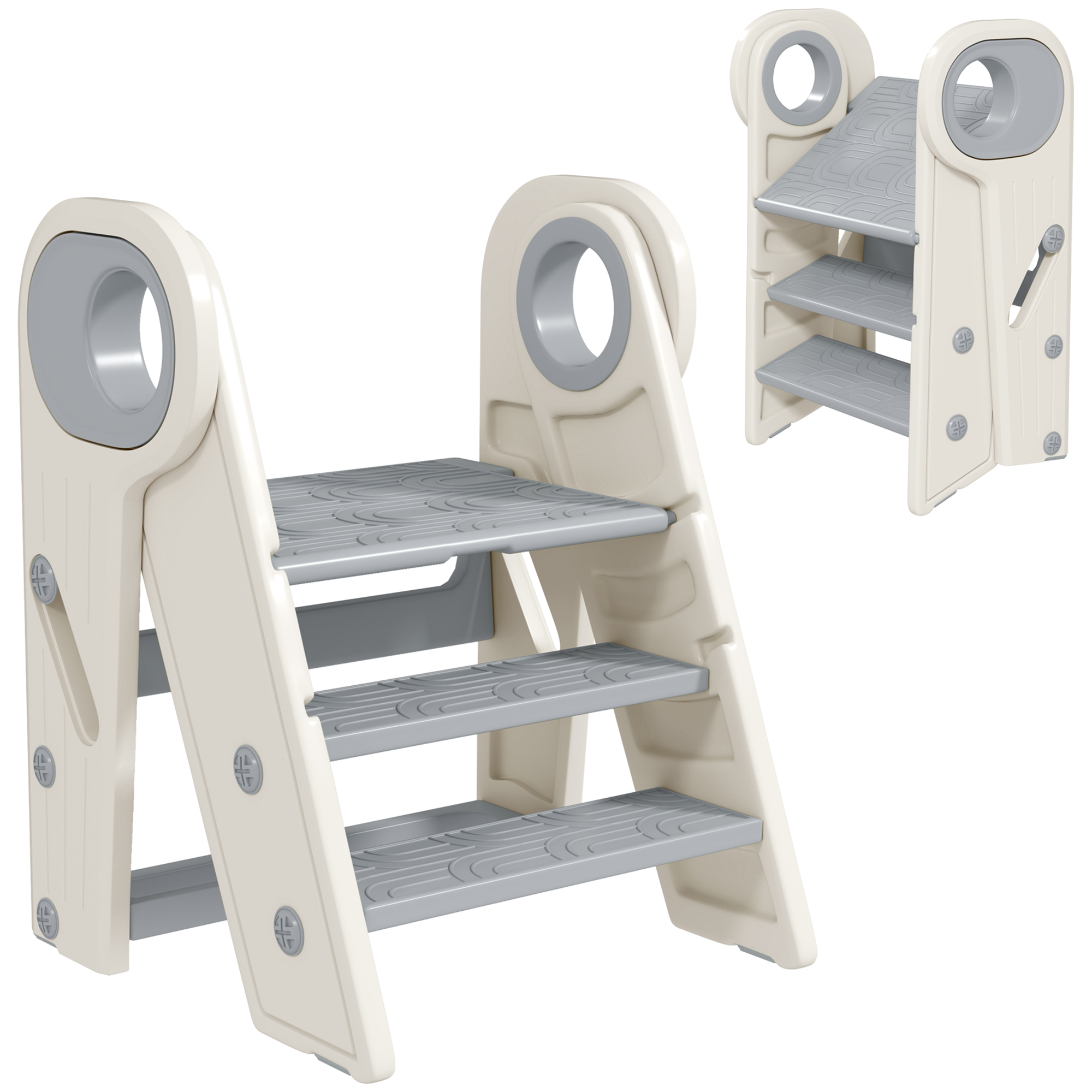 AIYAPLAY Marche pied pour enfant 3 marches, marchepied de cuisine pour enfant, pliable, hauteur ajustable, avec poignées, surfac