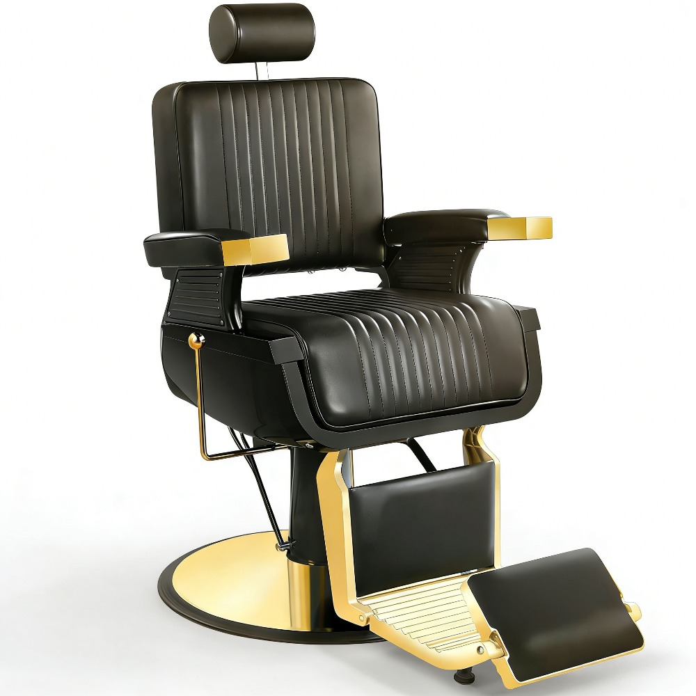 Black Gold Barber Chair, Reclining Salon Chair Hair Stylist, Barber Chairs for Barbershop Supports up to 500lbs, Customized