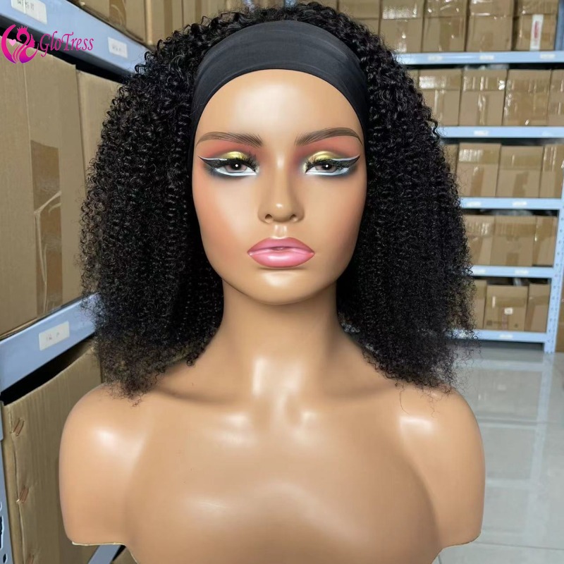 Peluca Afro Rizada de Cabello Humano con Diadema, 14 Pulgadas, 220% de Densidad, 200g, Color Natural, Sin Pegamento, Suave y Sedosa, Hecha a Máquina