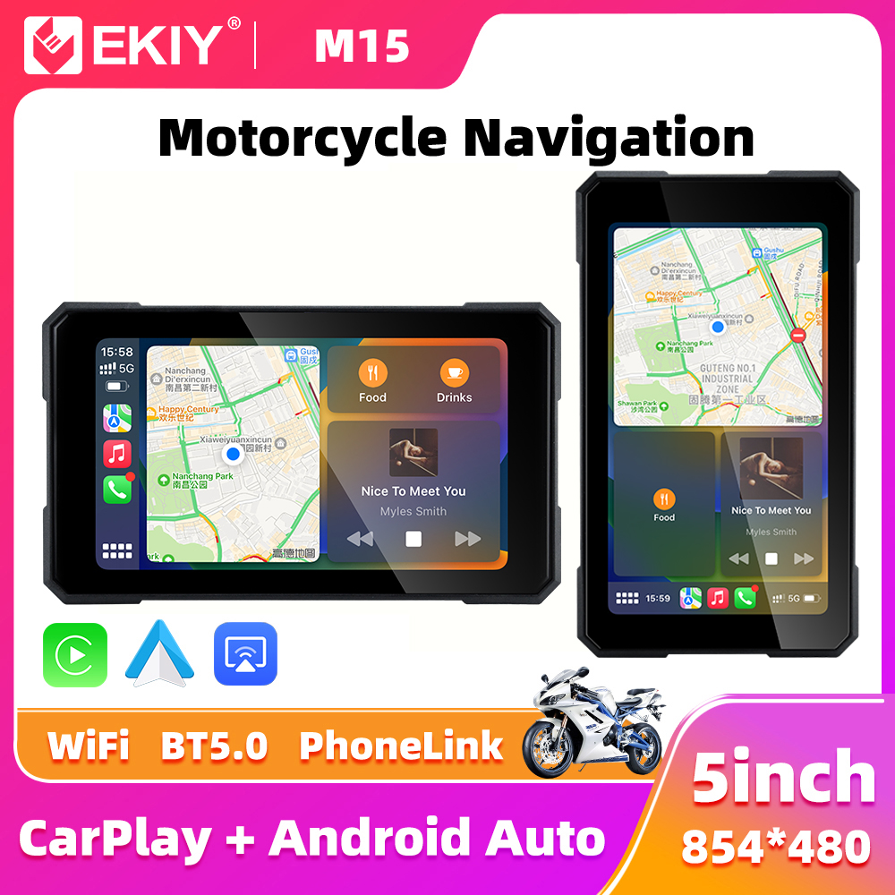 EKIY 5.0 calowy Bezprzewodowy CarPlay Moto Android Auto Przenośny Cyfrowy Panel Motocyklowy Nawigacja GPS Wyjmowany Ekran