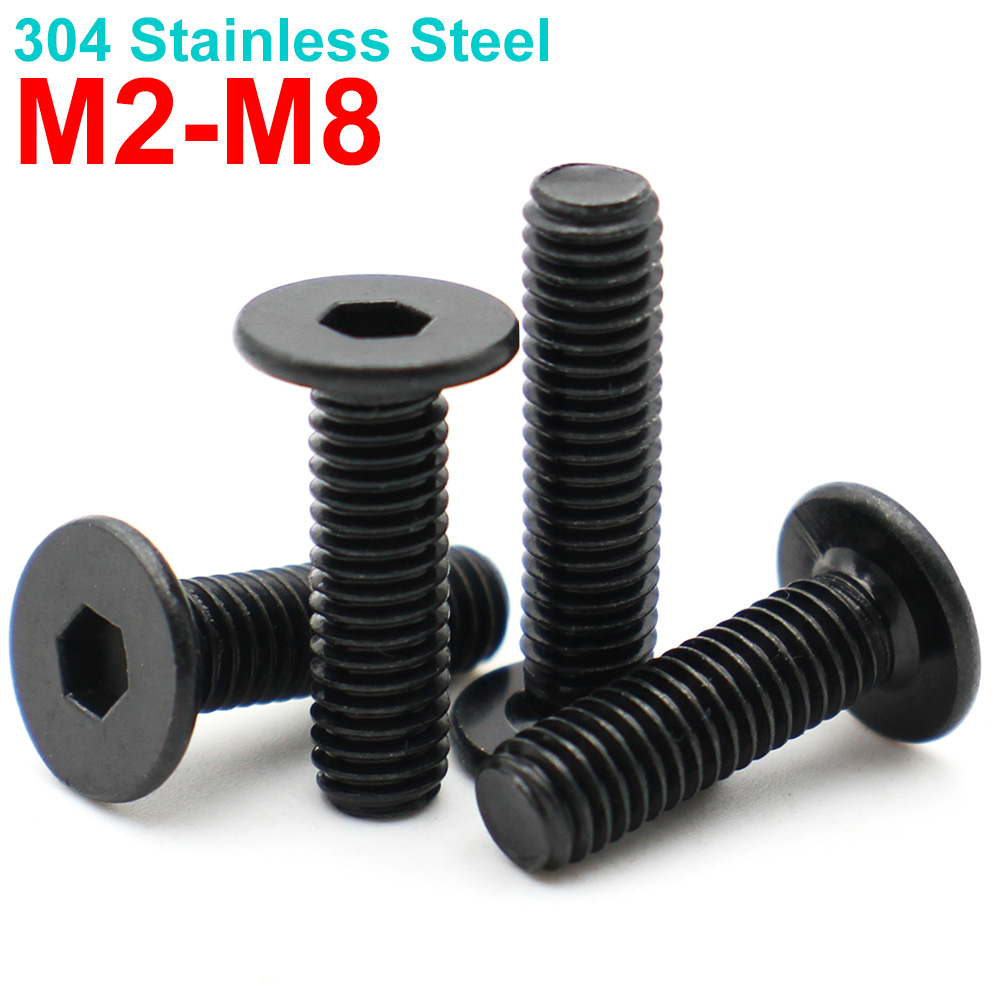 5/10/20 Stück M2 M2.5 M3 M4 M5 M6 M8 Schwarz 304 Edelstahl CM Ultradünne Flachkopf-Innensechskantschrauben Flachkopfschrauben