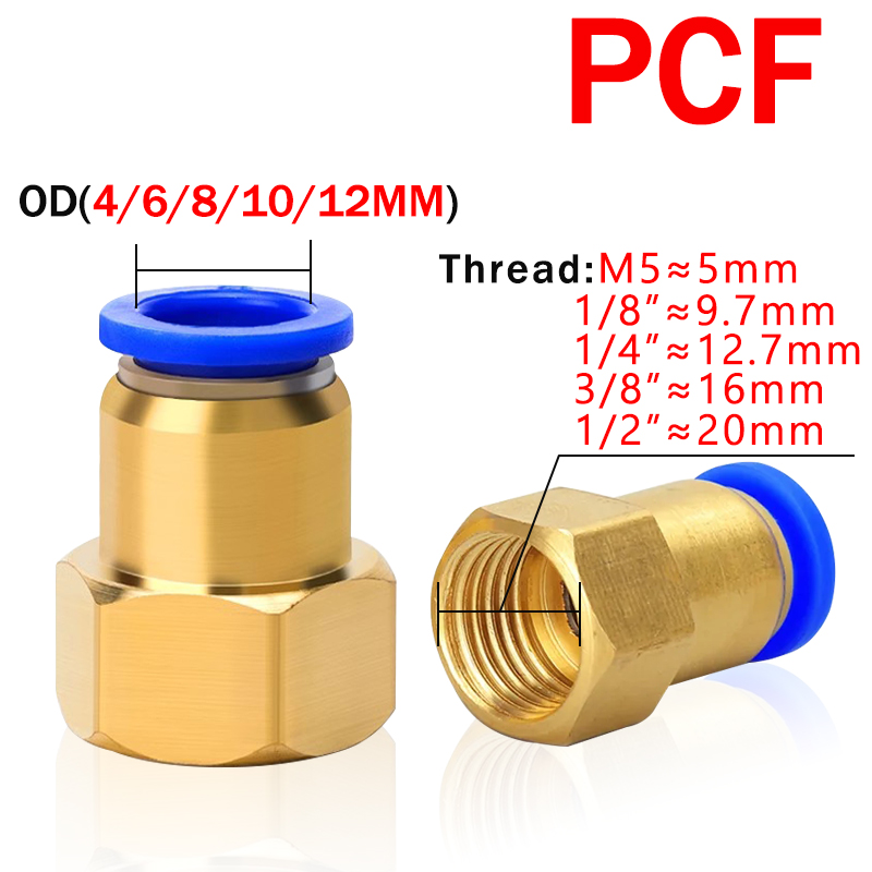 5PCS Pneumatic Quick Connector Air Fitting PCF For 4 6 8 10 12mm Hose Tube Pipe To 1/8" 3/8" 1/2" 1/4" BSP Female Thread Brass