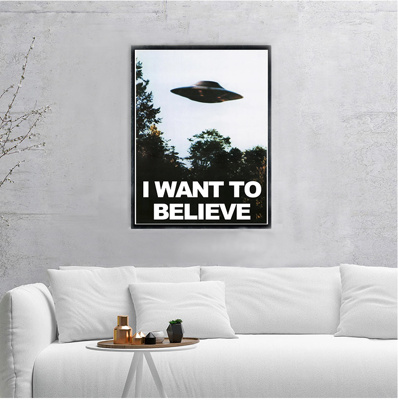 Eu quero acreditar-os arquivos x arte seda ou tela ufo série de tv impressão pintura em tela quadro decorativo decoração para casa