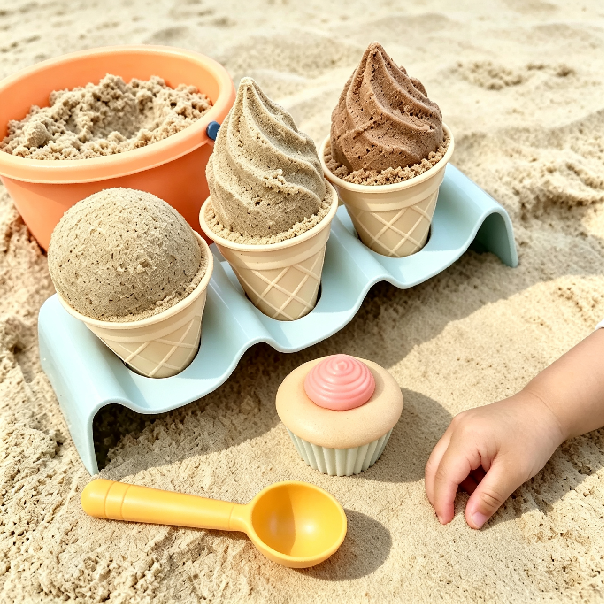 Mainan Pantai Es Krim Jerami Gandum untuk Anak, Cetakan Pasir & Tanah Liat, Set Permainan Rumah-rumahan, Hadiah Permainan Makanan Sensorik untuk Balita Laki-laki dan Perempuan