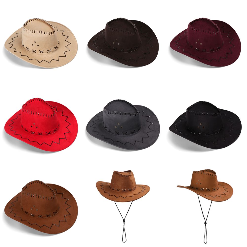 Chapéu de cowboy ocidental camurça unissex, Boné de vaqueiro da moda, Chapéu feminino, vestido extravagante do oeste selvagem prático masculino, venda quente