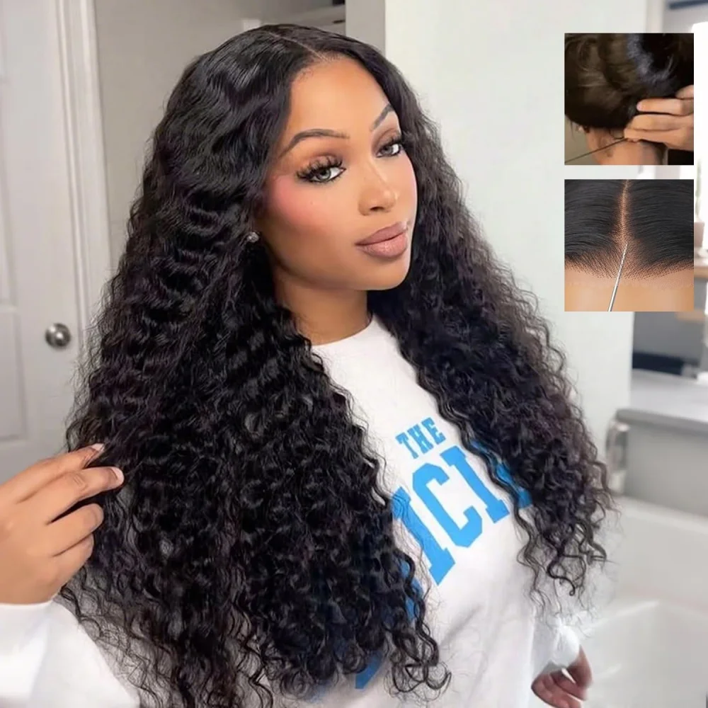 200 Density 16 42 Inch Deep Wave Brazilian Human Hair Wig for Women 13x4 HD Lace Front Pre Plucked Natural Black