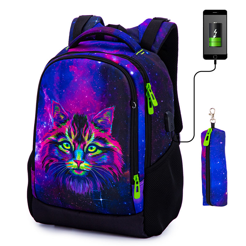 Kinder Orthopädische Schultasche Mit USB-Ladeanschluss Multifunktionale Rucksäcke Mädchen 3D Katze Tier Drucke Kinder Büchertasche Mochilas