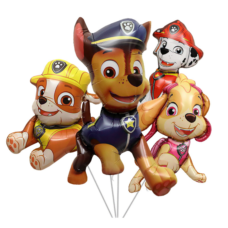 4 Uds. Suministros de decoración para fiesta temática de la Patrulla Canina de dibujos animados perro de rescate Chase globo de papel de aluminio regalo de cumpleaños para niños