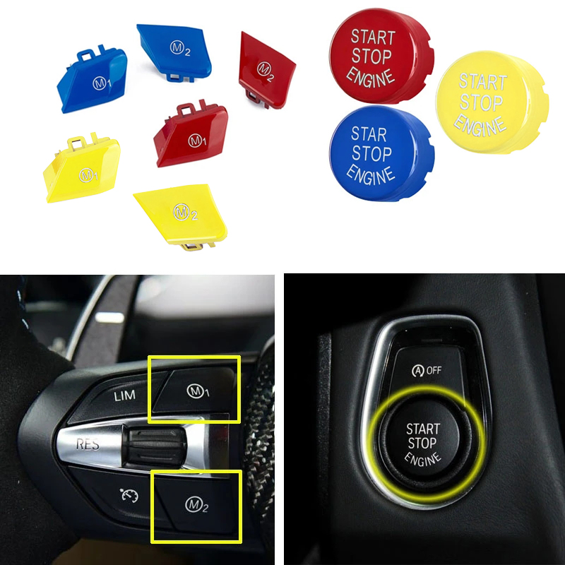 Tombol saklar roda kemudi mobil M1 M2, tombol Mode & mulai mesin untuk BMW M3 M4 M5 M6 X5M X6M F10 F15 F16 F30 F34 F36 M Sport