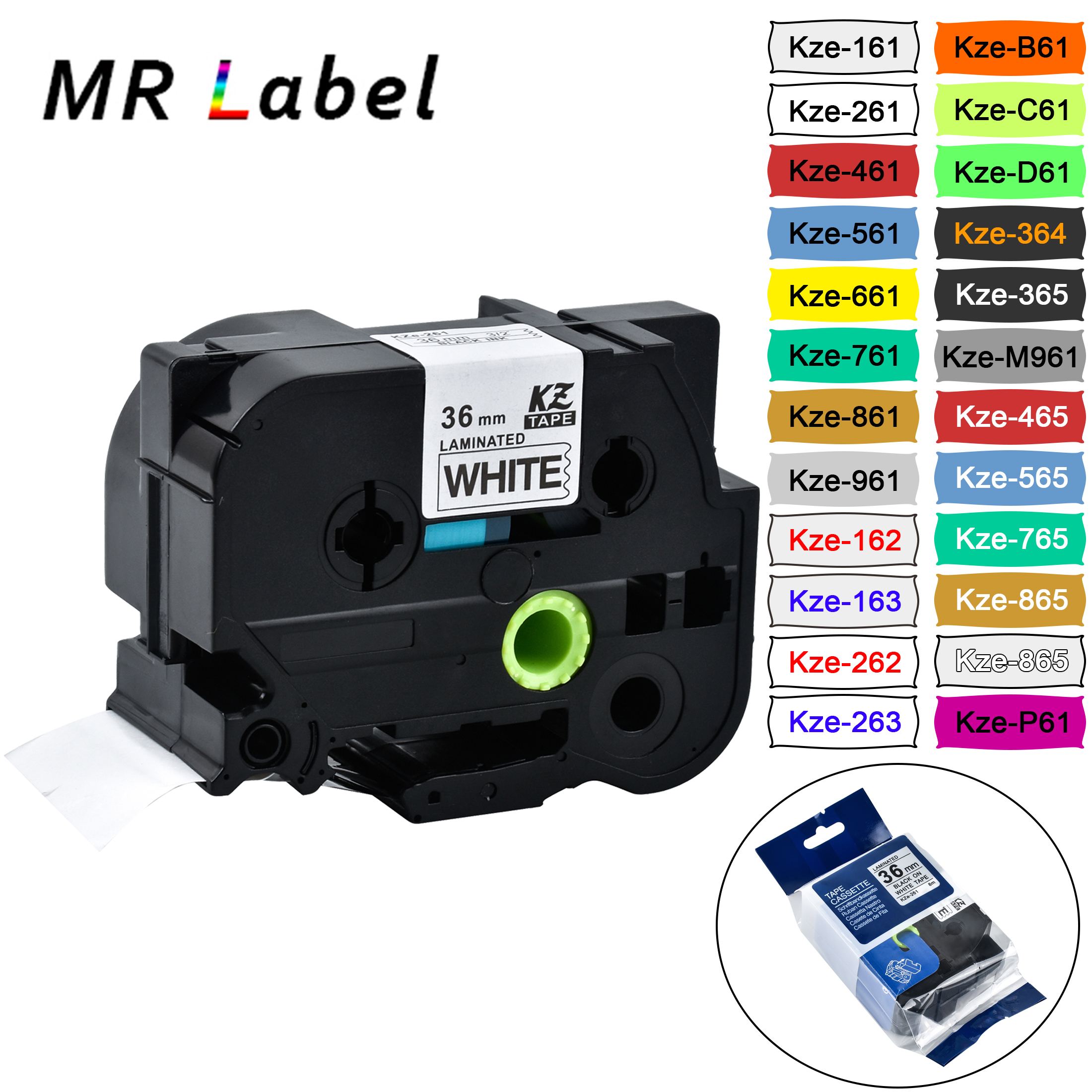 1 pièces 36mm noir sur blanc tze261 compatible brother p touch imprimante ruban d'étiquettes laminé tze-161 tze661 tz-M961 tze-461