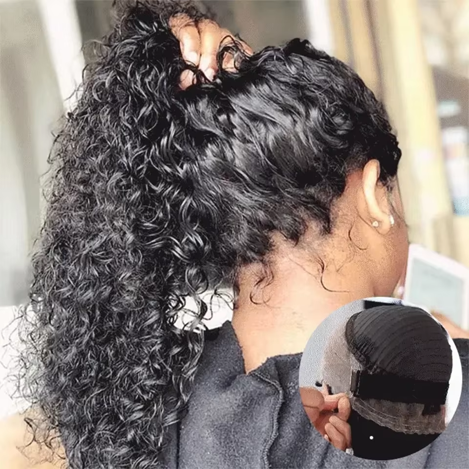Parrucca Frontale 360 Full Lace Senza Colla con Densità 230%, Onde Profonde, con Cordino Elastico Nascosto, Pronta all'Uso, Capelli Umani Ricci Sciolti Originali Vietnamiti, HD Lace Frontal 13x4 13x6
