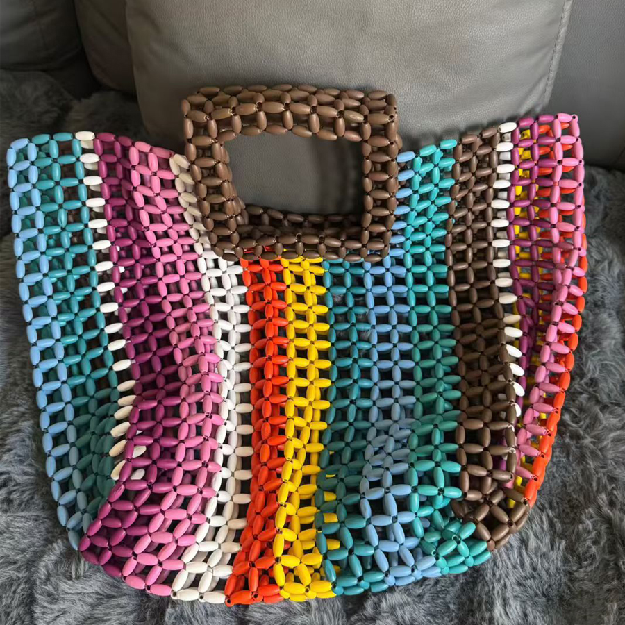 Cor correspondente grânulo tecer oco para fora decorar saco para mulheres designer de luxo bolsa 2026 novo em casual grande capacidade pulso praia frete grátis chegada rápida
