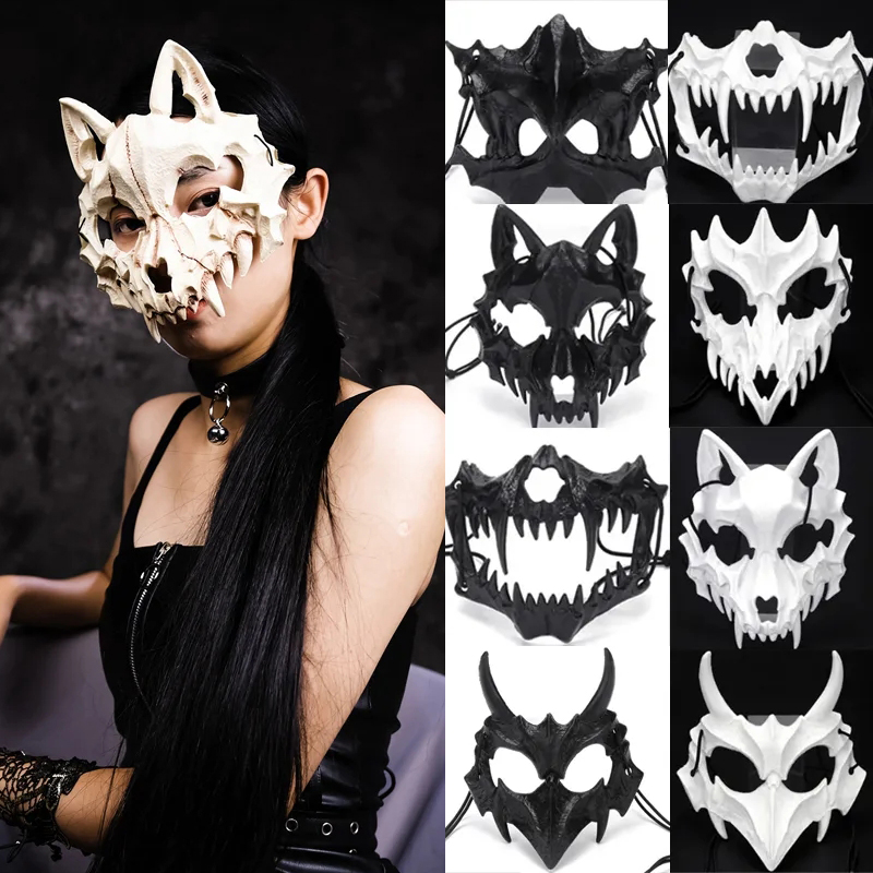 Maska na Halloween Maska na pół twarzy Cos Dragon God Fierce Tiger Night Fork Tengu Man Wolf Mask Performance Skull Masks