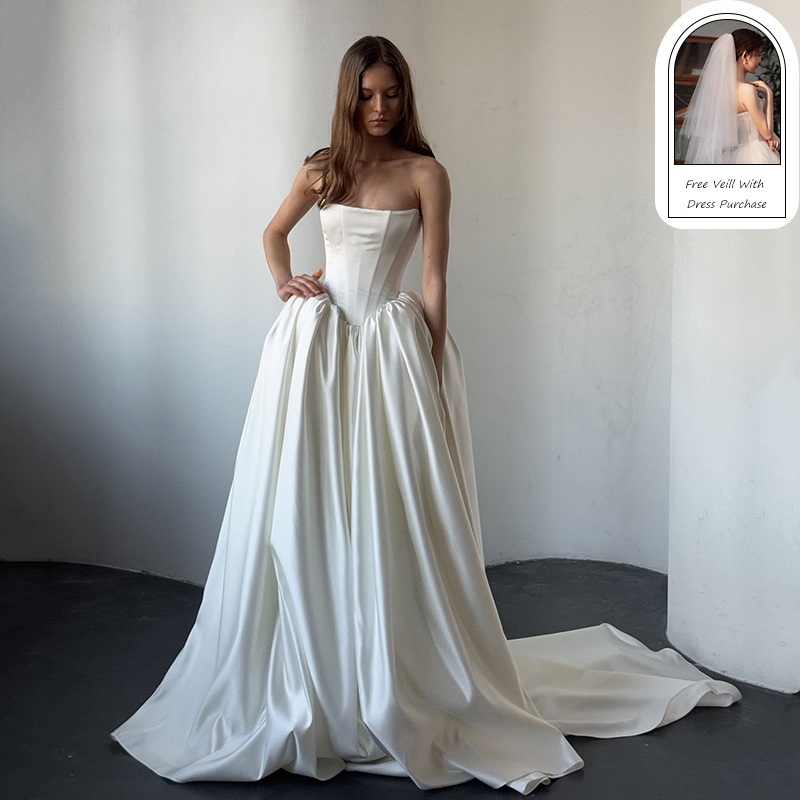 Eightree Boho Свадебные платья трапециевидной формы без бретелек атласное свадебное платье со шлейфом Формальные длинные свадебные бальные платья для выпускного вечера по индивидуальному заказу