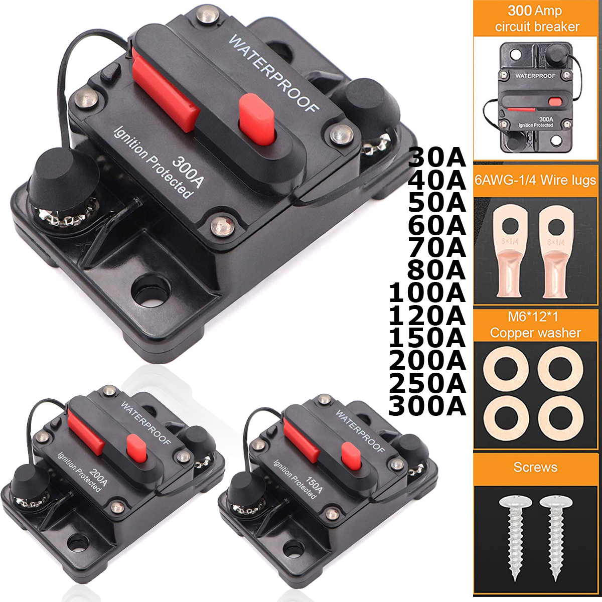 150A 200A 250A 300A disyuntor fusible reinicio 30A 40A 50A 60A 70A 80A 100A 120A AMP impermeable barco coche disyuntor