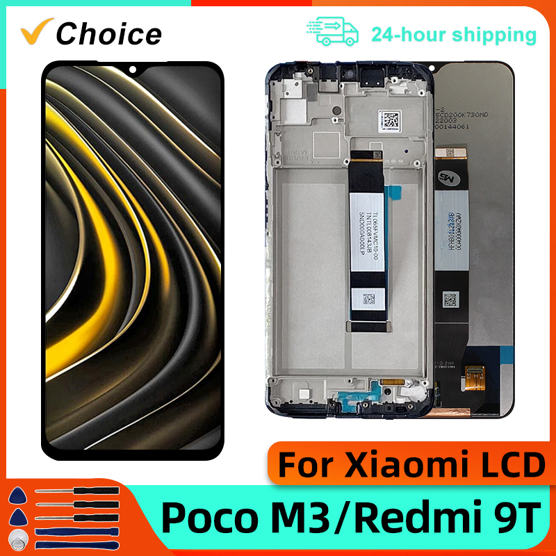 6.53 "Xiaomi Poco M3 LCD 디스플레이 터치 스크린 디지타이저 Redmi 9T 디스플레이 프레임 M2010J19CG LCD 교체 부품