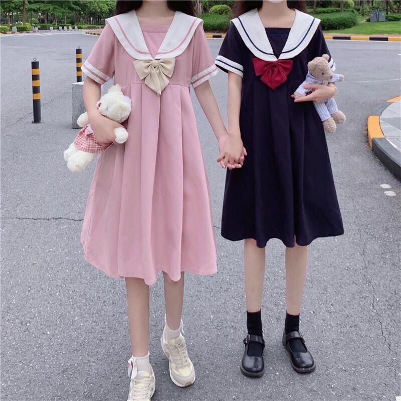 2025 ฤดูร้อนหวาน Preppy สไตล์ Jk ชุดกะลาสี Boudoir ชุดสาวโบว์แขนสั้นชุดนักเรียนน่ารัก A-Line ชุดผู้หญิง