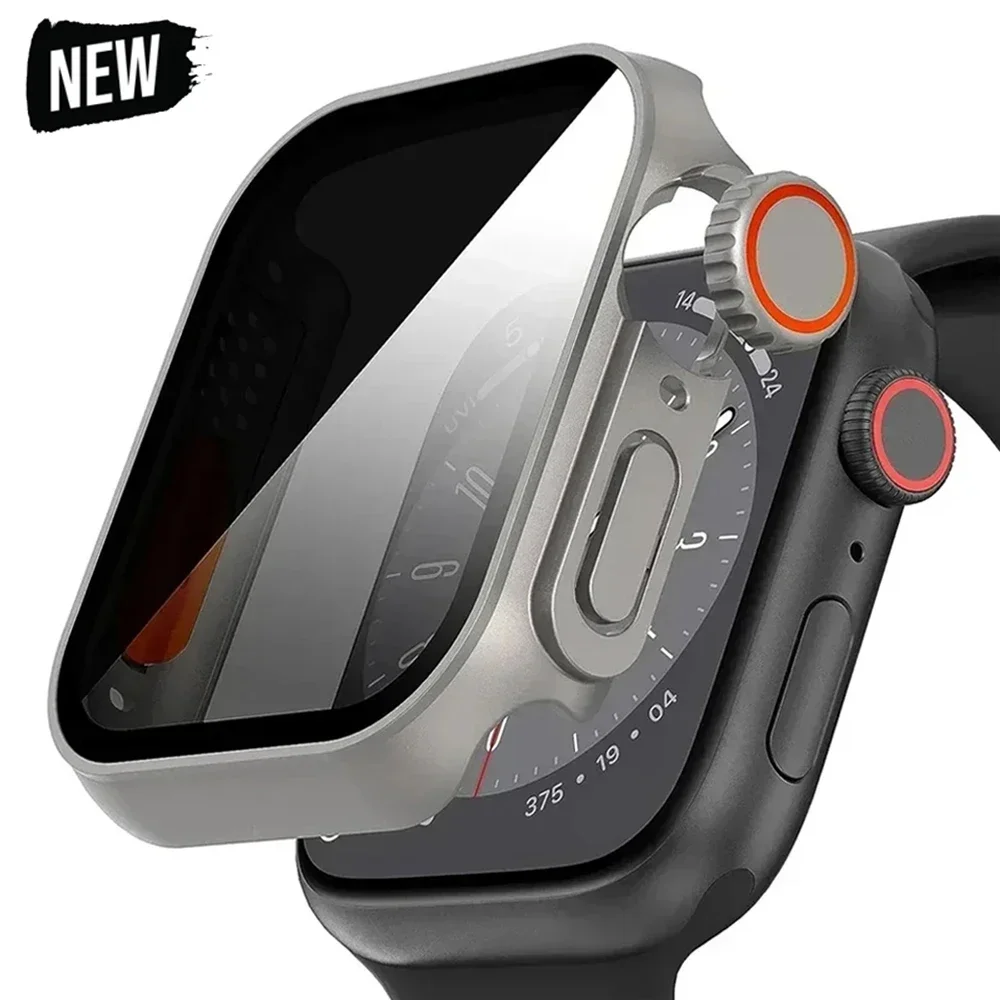 Capa para apple watch apple watch series9/8/7/6/5/4 se 44 45 41 40mm muda para ultra privacidade capa protetora de tela de vidro temperado