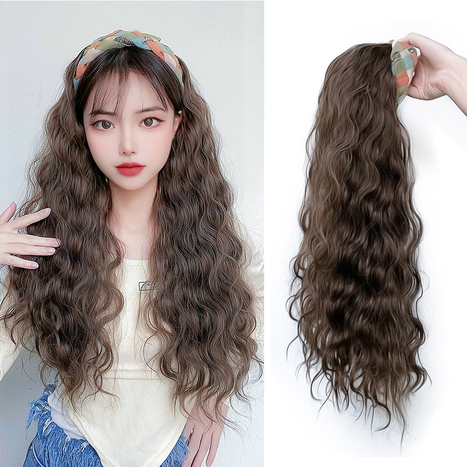 合成かつら女性のロングヘア新しいオーガンザヘアバンドウィッグワンピースファッション半頭人工毛ウィッグピース