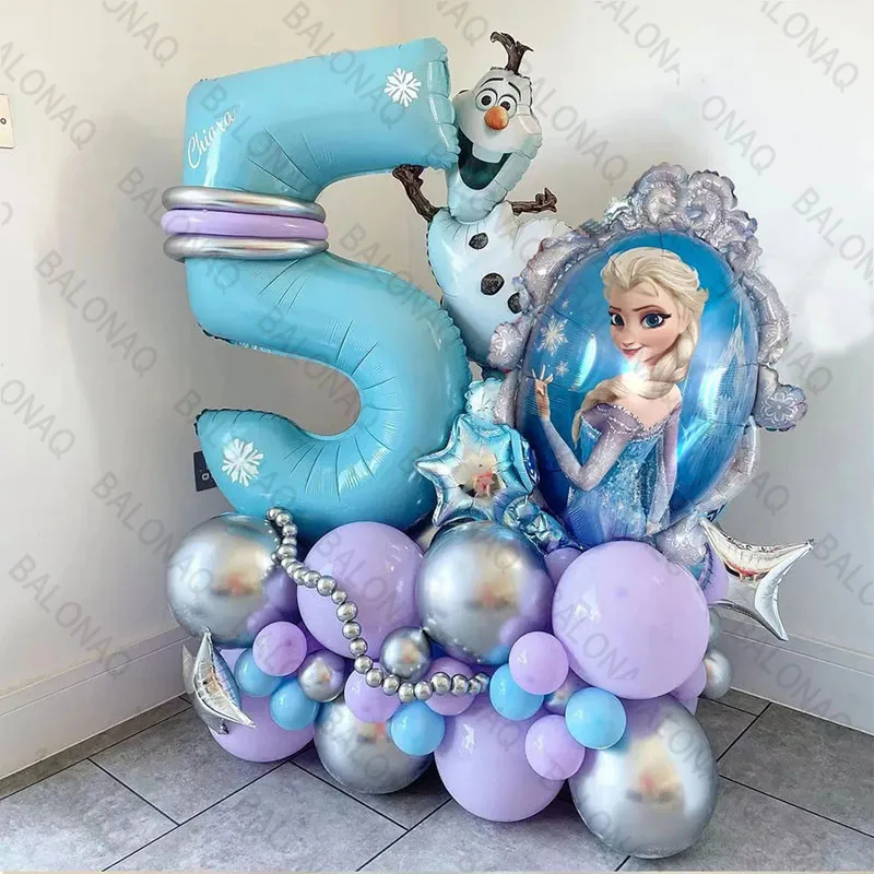 28 Uds. Globos de princesa Elsa de Frozen de Disney Globos de aluminio para niñas, decoraciones para fiesta de cumpleaños, Baby Shower, suministros de aniversario