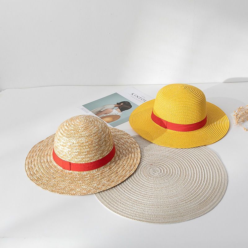 Stroh-Sonnenhut, Unisex, breite Krempe, Strandhut, rotes Band, Sommer, Anime, Cosplay, Kostümzubehör, Party, Urlaub, Mütze, Outdoor-Dekoration