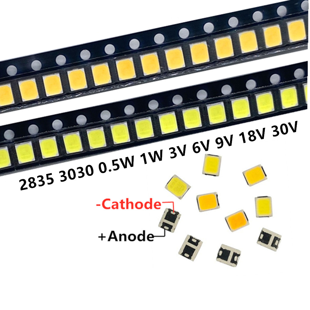 100PCS SMD LED 2835 Chip 0.5W 1W 3V 6V 9V 18V 36V 140LM 4000K White Beads Light White Warm Surface Mount PCB Emitting Diode Lamp