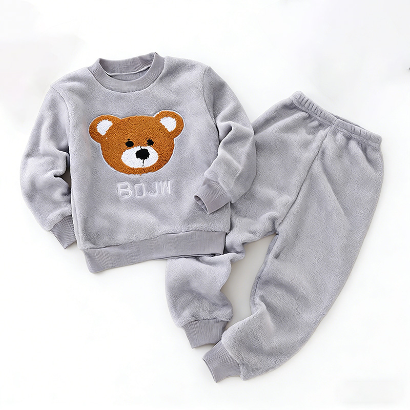 2026 Kinderen Flanellen Pyjama 2 stks/sets Verdikte Warme Print Baby Homewear Zacht Koraal Fleece Jongens Meisjes Nachtkleding Winter Loungewear
