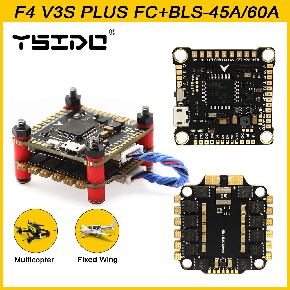 YSIDO NEUE F4 V3S PLUS Flight Control FC Unterstützung BetaFlight/INAV BLS-45A/60A 4in1 ESC Stack Für RC FPV Drone Flugzeug Quadcopter