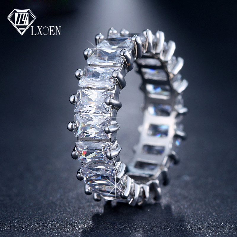 LXOEN Màu Bạc Vuông CZ Nhẫn Mở Áo Zircon Thời Trang Nữ Nhẫn Cho Đảng Nhẫn Đính Hôn Món Quà Trang Sức