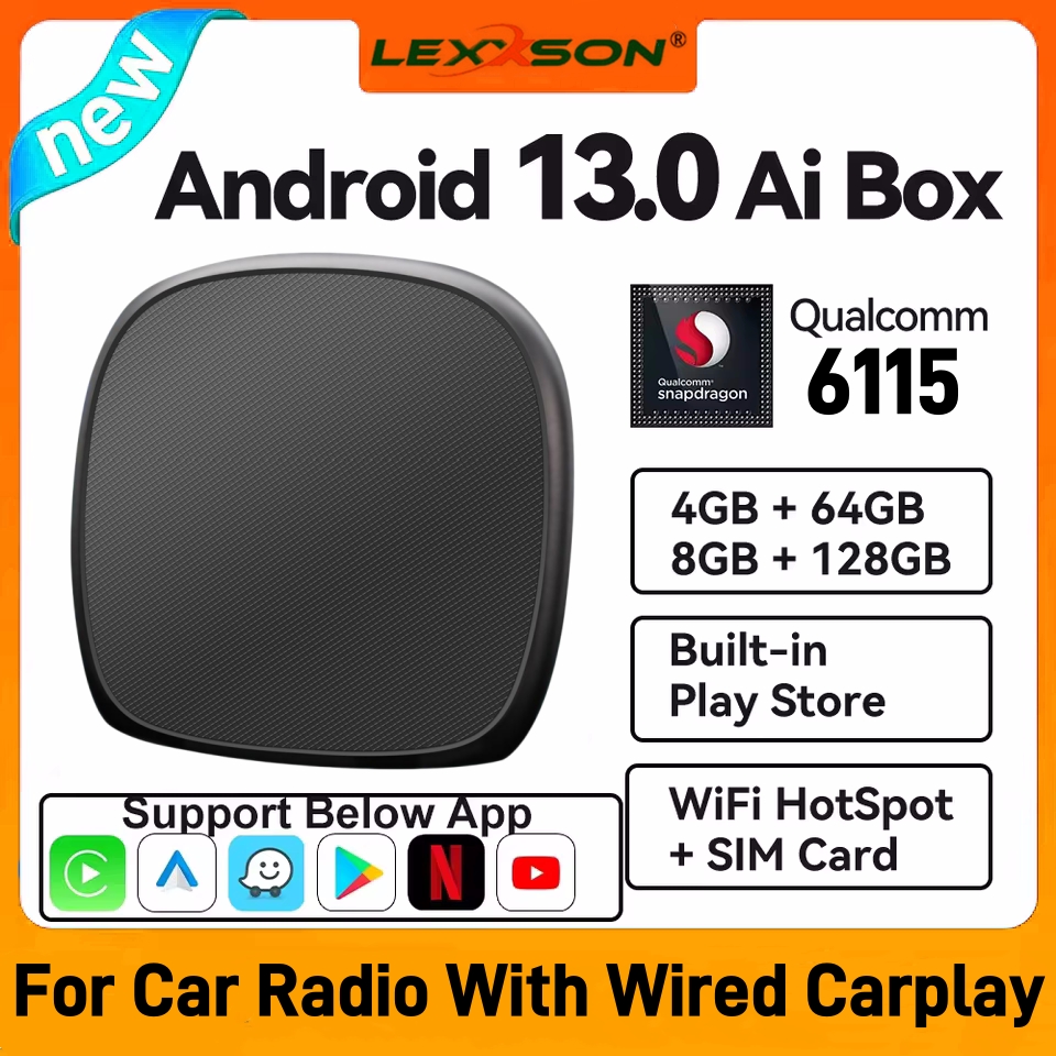 CarPlay AI Box Android 13,0 QCM6115 4 núcleos inalámbrico Android Auto 2,4 + 5G 8GB 128GB GPS WIFI Streaming Box para YouTube Play Store