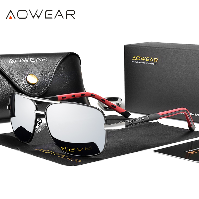 AOWEAR ретро поляризационные солнцезащитные очки для мужчин и женщин для вождения UV400 винтажные солнцезащитные очки унисекс зеркальные очки с футляром