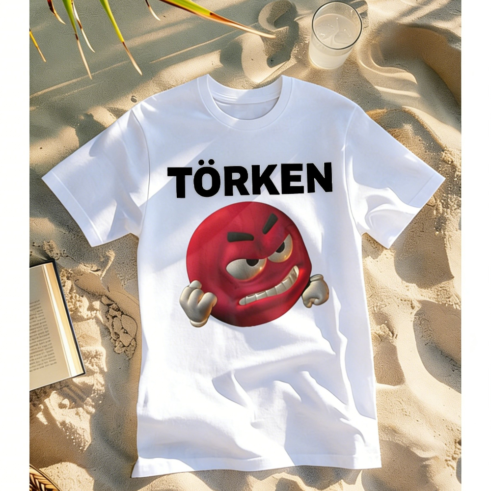 Kaos Meme Turki Pria Wanita dengan Desain Wajah Merah Font TORken Tebal 180gsm Kaos Lengan Pendek Kasual Pria Wanita Semua Musim