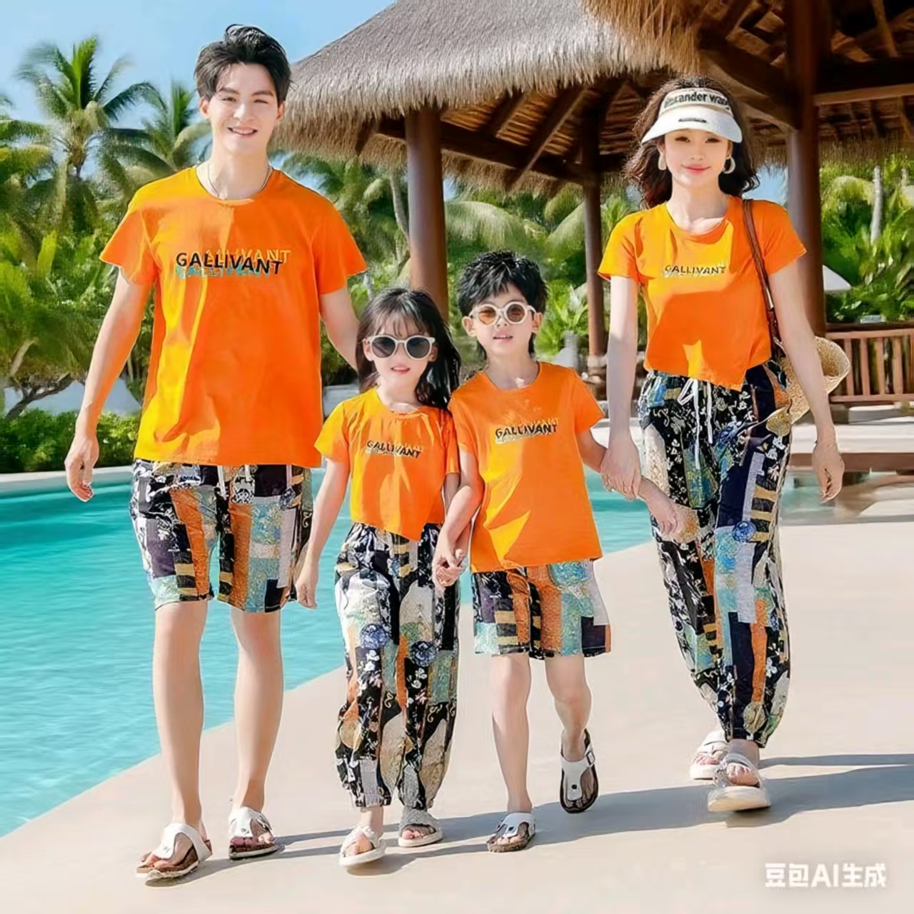 Vacation Family Matching Sets Mom Daughter Pants and T Shirt Sets Dad Son Tops Shorts Two Piece Outfits Parent-child Clothing