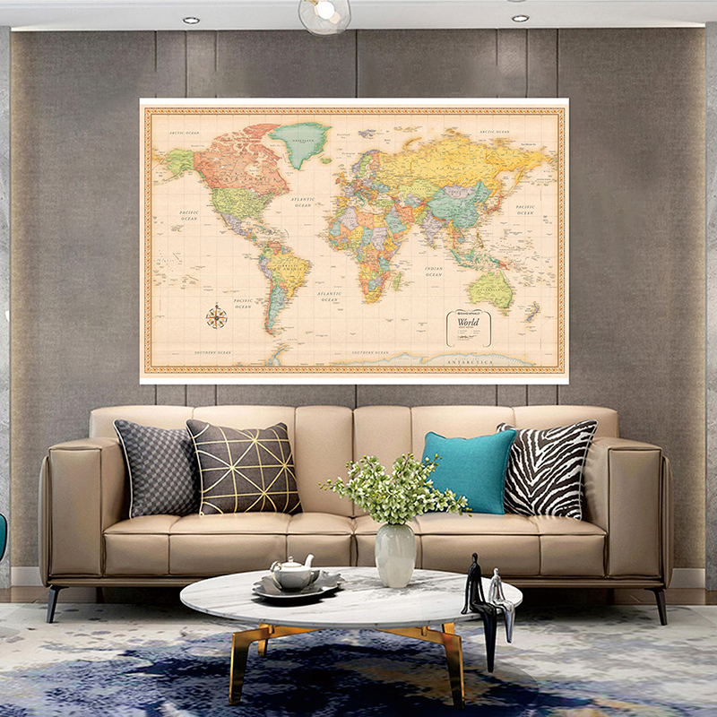 120X80Cm Bản Đồ Thế Giới Cổ Điển Ấn Bản Không Dệt Vincy Xịt Bản Đồ Mà Không Có Quốc Kỳ Poster Và Hình In cho Nhà Vật Dụng Văn Phòng