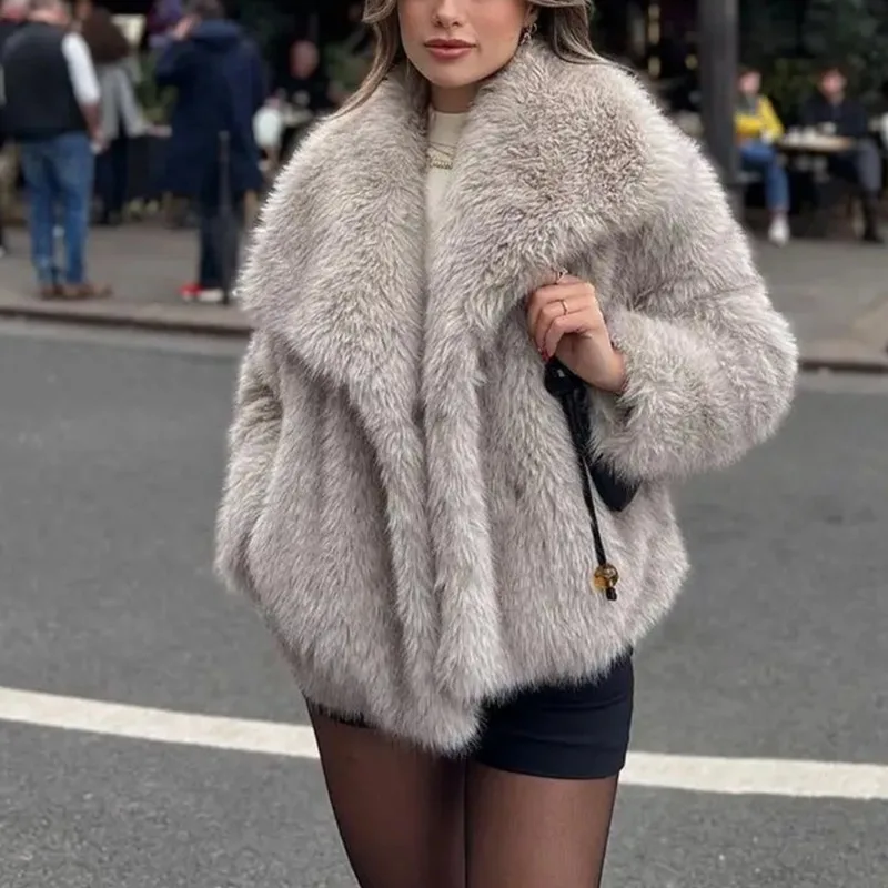 Winter Gefälschte Pelz Jacke frauen Lose Beiläufige Revers Kurze Nerz Pelz Verdickt Jacke Büro Dame Warme Streetwear Jacke