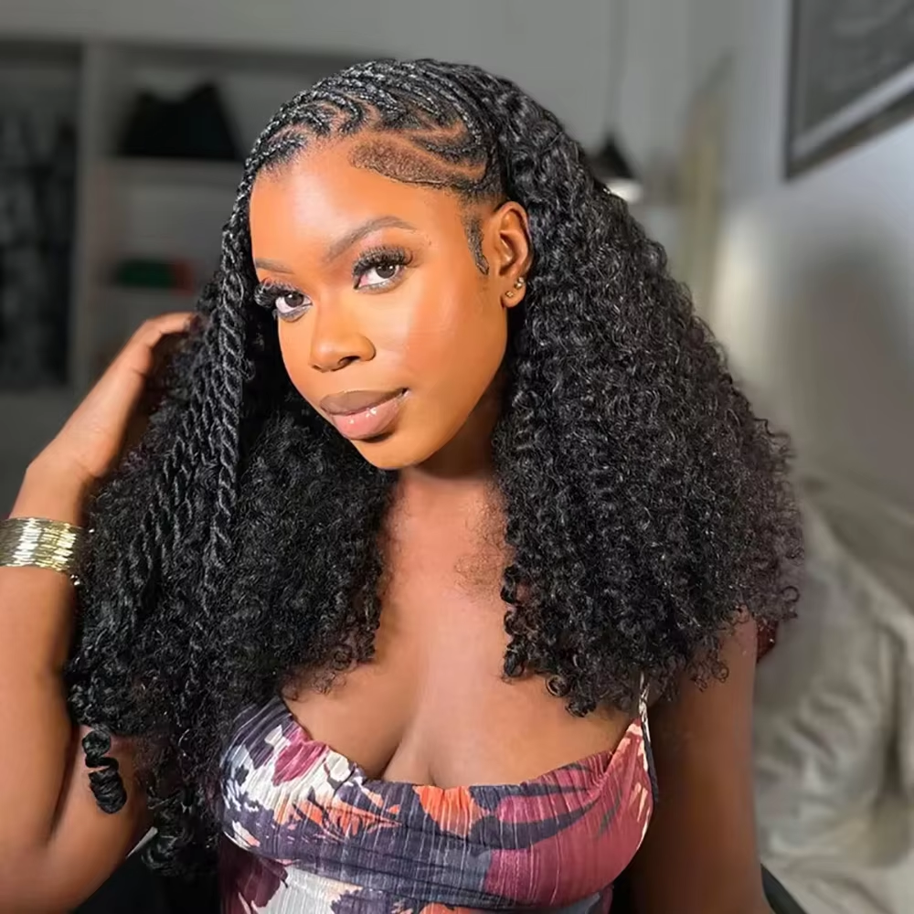 Demi-perruques en cheveux humains sans colle, densité 220 %, avec cordon de serrage réglable, clips sans couture, entièrement fabriquées à la machine, demi-perruque bouclée 3 en 1
