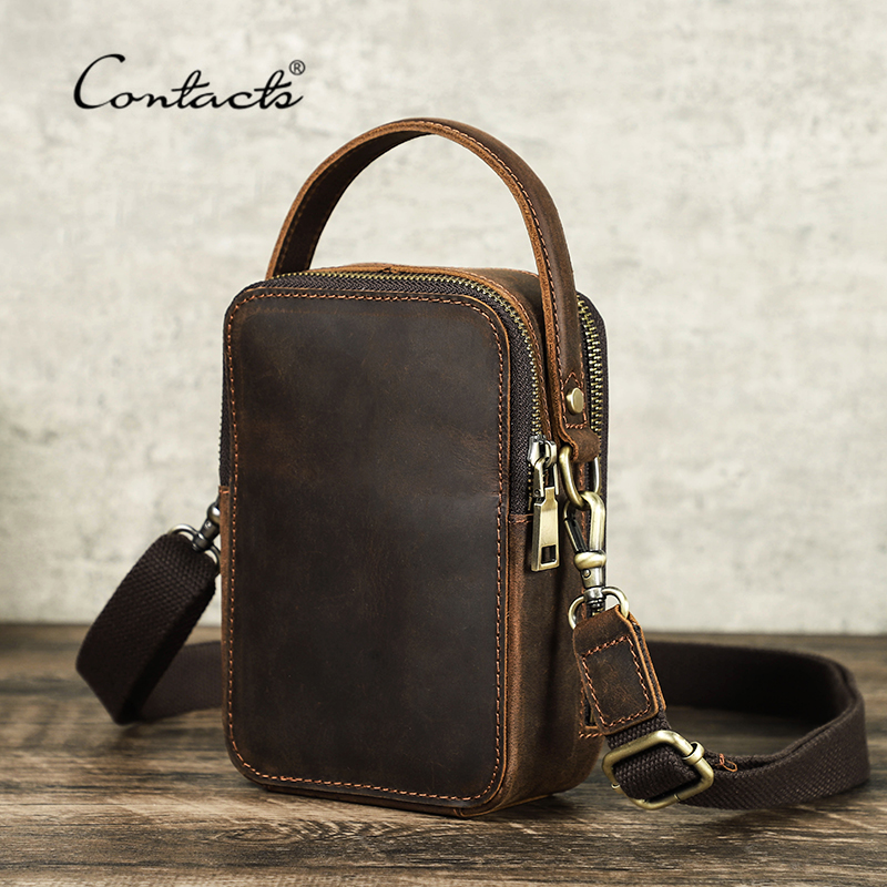 CONTACT'S Herentas Designer Echt Leer Heren Kleine Schoudertas Vintage Crossbody Messenger Mannelijke Portemonnee Telefoontassen Handtas