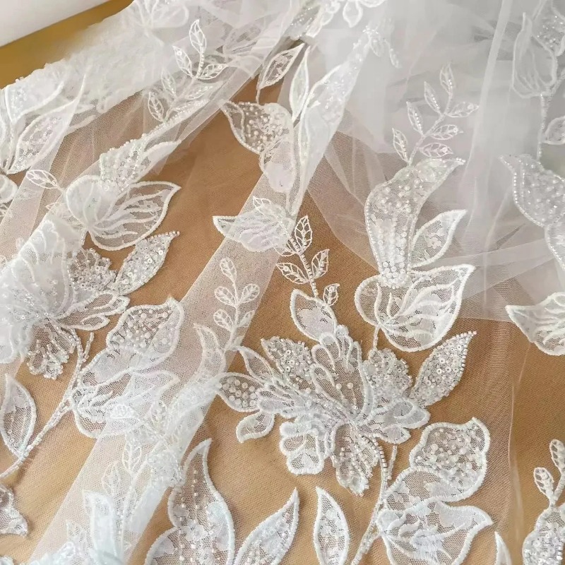 New  Beaded Sequin Wedding Dress, Advanced Custom-Made Sewing, Gauze Bridal Lace Fabric Background Decoration Accessories
