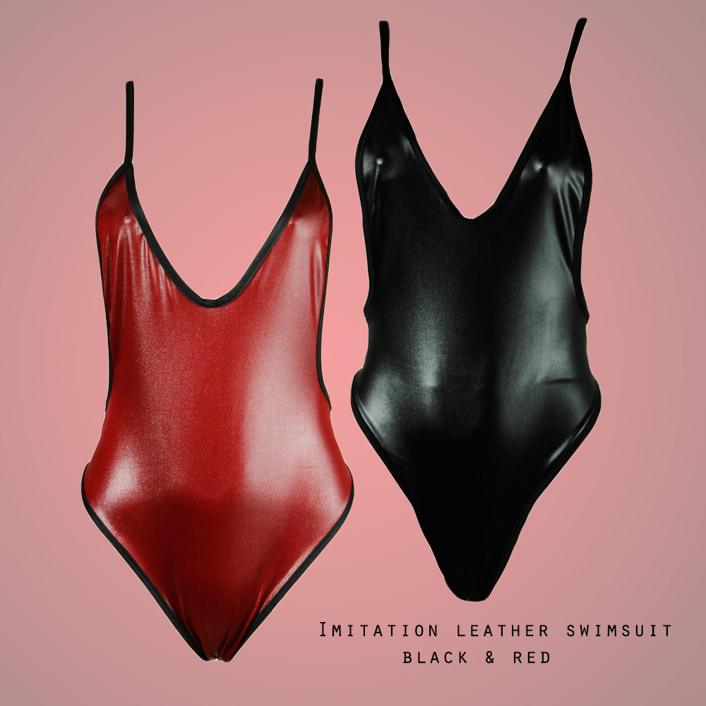 Sexy Faux Leather Biquini Beach Bathing Suit Swimsuit Leotard Swimwear Women Bodysuit PU Leather Bikini
