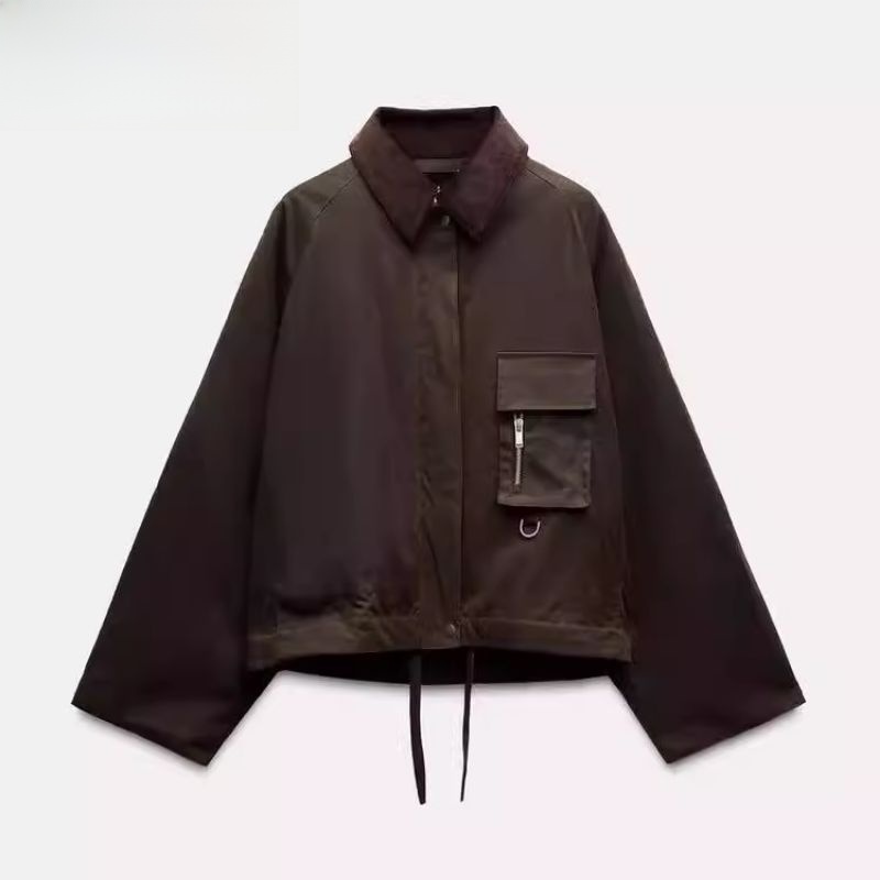 Autumn Winter New Arrival Women's Long Sve Corduroy Wax Jaet Coat Flip Collar Outerwear Faion Versatile Loose Fit