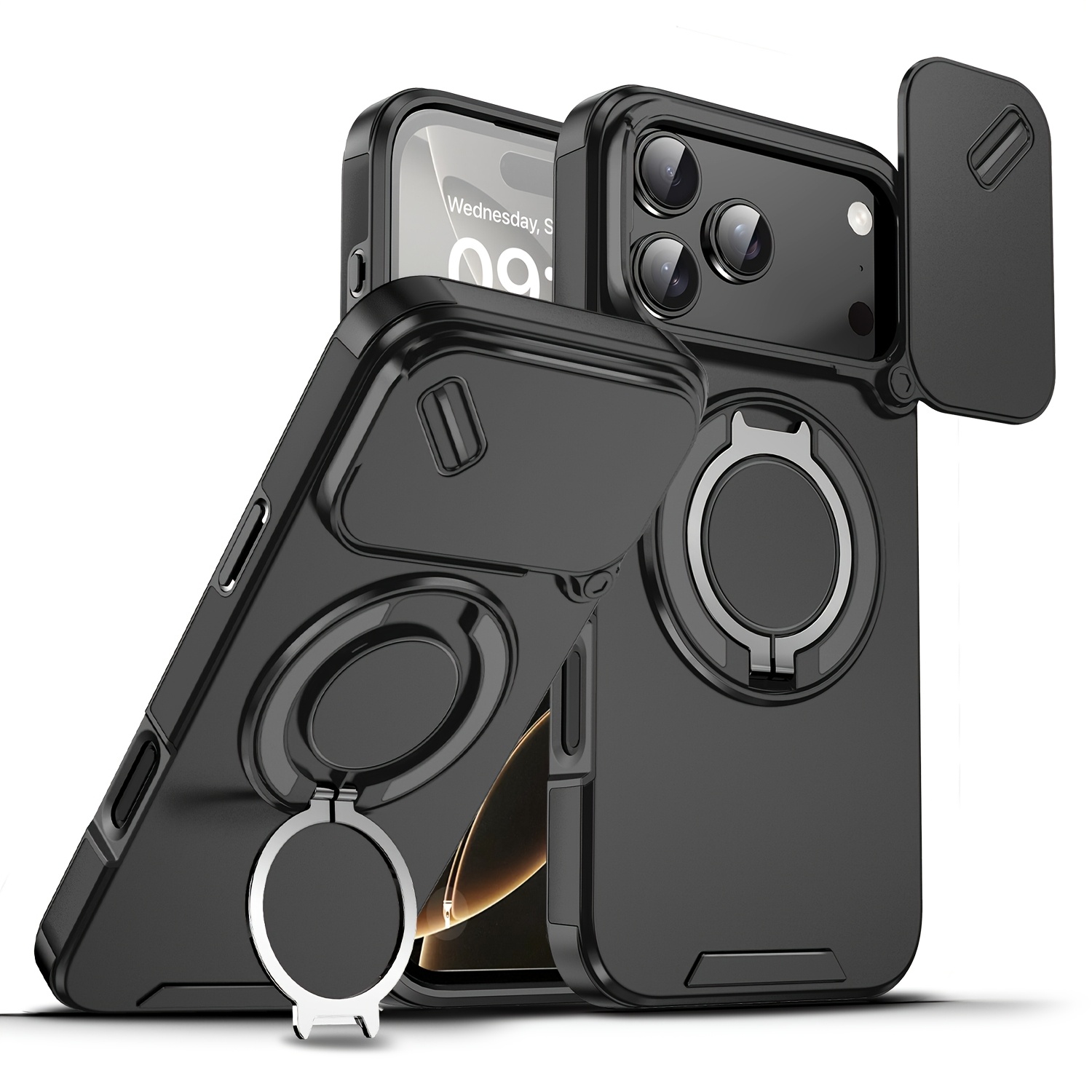 Custodia con staffa magnetica per armatura resistente di lusso per IPhone 17 16 15 14 13 12 11 Pro Max Plus Protezione per fotocamera scorrevole Copertura per PC