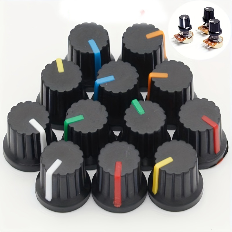 30 ชิ้น/ล็อต WH148 Potentiometer ลูกบิด 15X17 มม.6 มม.Potentiometer ลูกบิดพลาสติกหมวก 5 สีสีเหลืองสีส้มสีฟ้าสีขาวสีแดง