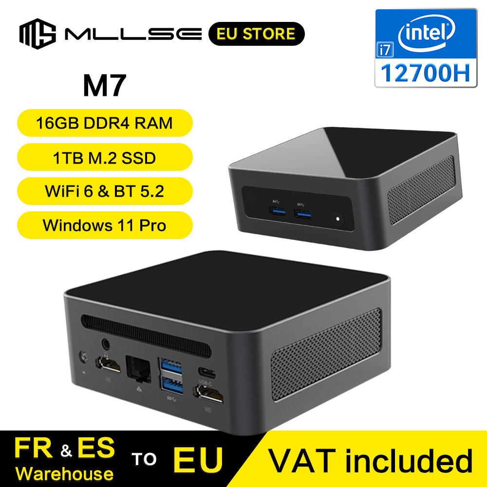 MLLSE Mini-PC M7 Prozessor Intel Core i7-12700H 16 GB RAM SSD 1 TB Wi-Fi 6 Bluetooth 5.2 Win11 Pro Mini-Desktop-Computer