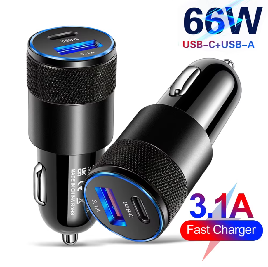 Ładowarka samochodowa USB 66W 3.1A Typ C Szybkie ładowanie Adapter do Xiaomi Huawei iPhone Ładowarka PD Gniazdo adaptera samochodowego Zapalniczka samochodowa