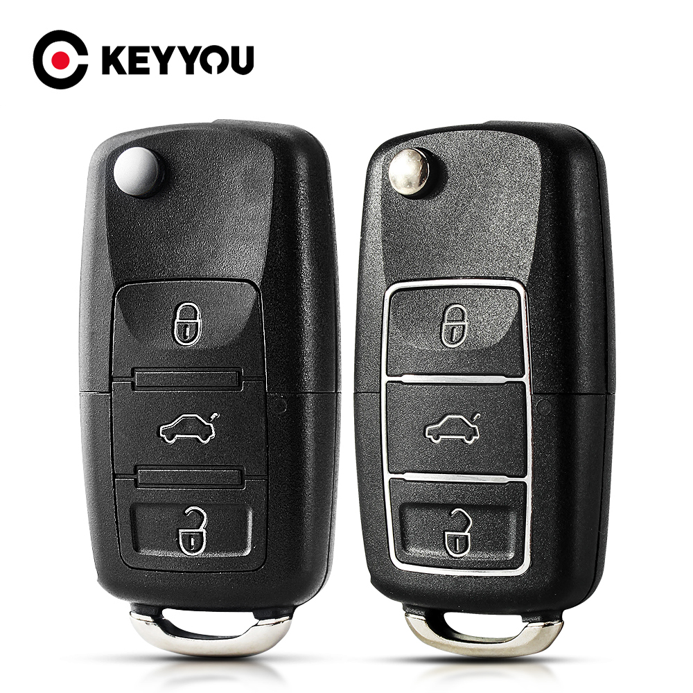 KEYYOU-carcasa para llave remota de coche, Fob para VW Passat b6 Polo Golf 4 6 Touran Bora, recién llegado, llave plegable de 3 botones
