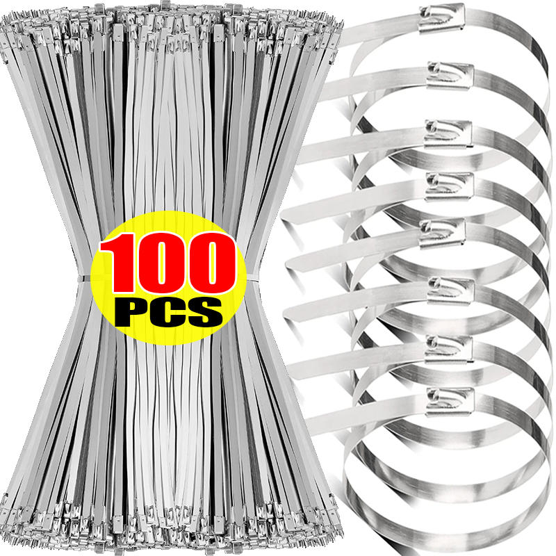 Venta al por mayor de bridas para cables autoblocantes de Metal, organizador de bridas para cables de alta resistencia reutilizable, sujetador de bridas con cremallera de acero inoxidable multifunción