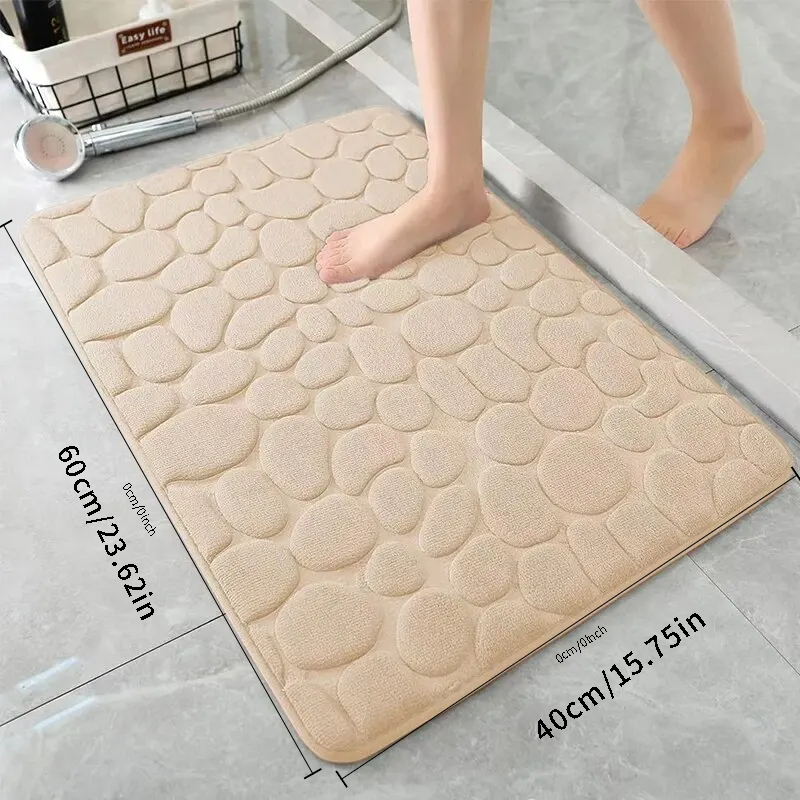 Cobertor de banho em relevo de seixo, tapete absorvente de espuma viscoelástica, tapete de banheiro, cobertor de porta antiderrapante, tapete de chão interno